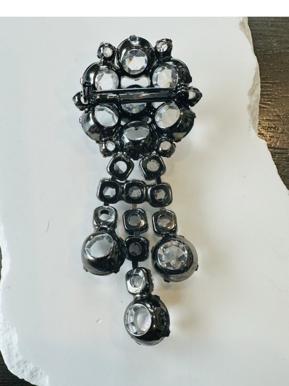 Juliana D&E Clear Rivoli Waterfall Brooch Open Back Fang Prongs Dangle 3" - Picture 5 of 8